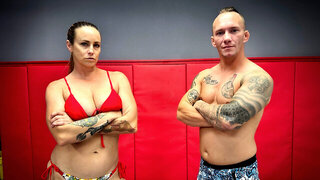 Milf with saggy tits puts the pressure on a guy in the ring