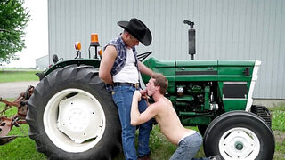 The Latino hunk is helping a man who has a broken tractor