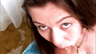 European babe with pretty eyes sucks and goes all the way