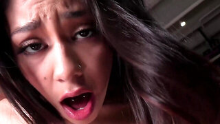 Latina with natural boobs masturbates before POV sex