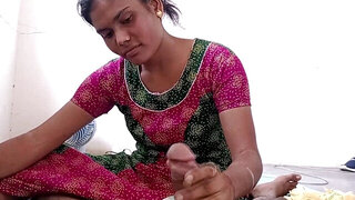 Bored Indian housewife with a hairy pussy sucking a cock
