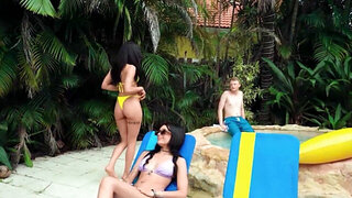 Ari Alectra enjoys a sneaky poolside fuck with a nerd