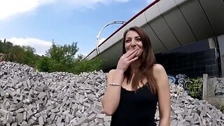 Outdoor fuck with a very European girl taking a very big dick