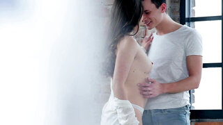 Erotic doggystyle with a slender European beauty