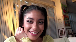 Latina with natural boobs takes on a girthy penis