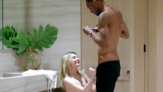 Demi Hawks cums while getting fucked in a standing position