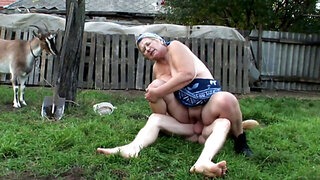 Saggy breasts lady is going to get fucked by a fellow villager