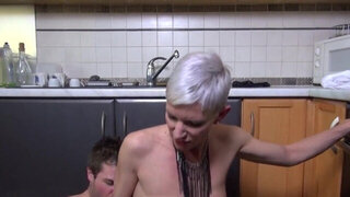 Short-haired French MILF analyzed in the kitchen