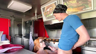 Scarlett Jones fucking while serving people some sandwiches