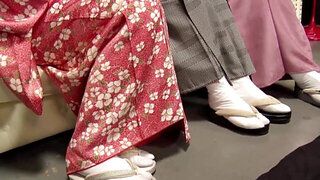 Maki Hojo brings her friends for a wild kimono fuck