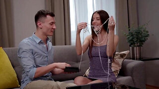 Serious penetration for a skinny brunette by a big prick