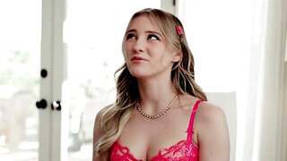 Throat fuck for a glamorous blonde in pink lingerie