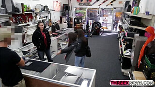 Thief lesbian takes cock for the first time in the shop