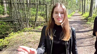 Blonde babe fucks her man in the woods cuz why not