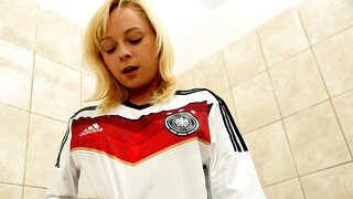 Naomi Nevena takes off her jersey and masturbates her hole