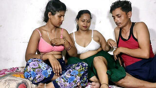 Indian man gets lucky and has fun with two busty girls