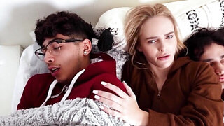 Skinny stepsister gripping hard dick to make him cum quick