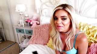 Blonde minx is demonstrating her best oral skills