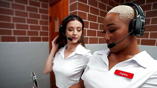Waitress porn with two crazy bitches who want to fuck in public