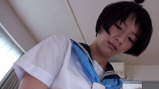 Horny Asian Girl Jerks Off Pussy While the Fucker Watches