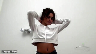 Skinny teen with hairy cunt Dominika masturbating