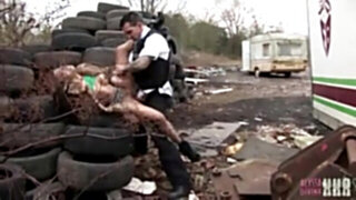 Muddy street prostitute Alyssa Divine pounded by the fuzz