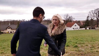 Blonde with big tits gets fucked on a wooden table