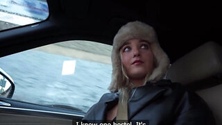 French blondie with blue eyes takes the money and fucks