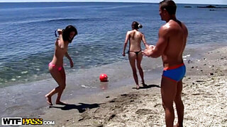 Wild college students fucking on a public beach