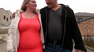 Pink-haired chick joins an older couple for fucking