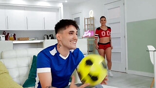 Tight girl in a sexy outfit is going to take his peen