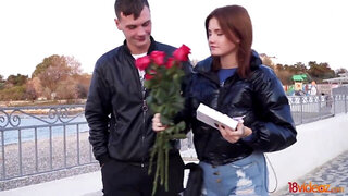 Red-haired babe takes BF's cock at first date