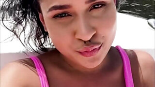 Exotic chick teases friend in various ways during boat trip