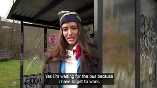 Airplane hostess with pierced nips wants to jerk off