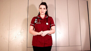 British babe in a nurse outfit strips down on camera