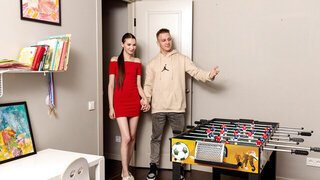 Cute Brunette Gets Horny During Table Football With Her Boyfriend