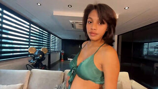 Pregnant Latina with natural boobs plays with herself