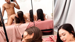 Remrakable babes making out while fucking with horny stallion