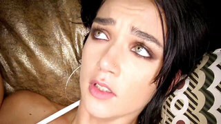 Brunette babe is getting blacked in a big hotel room