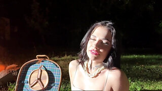 Brunette wants to get stuffed in front of her BF in the dark