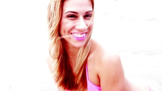 Coco Blue is facefucked on the beach by a black cock