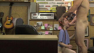 Ginger slut fucked on the desk and soaked in sperm