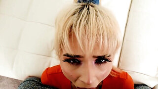 Petite blonde spreads her legs to moan as loud as possible