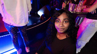 Shameless babe gives a BJ and fucks in the night club