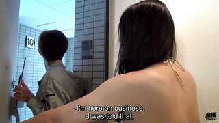 Japanese hotwife in string bikini seduces carpenter