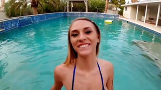 Tiny swimsuit blonde is going to get fucked in POV