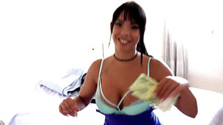 MILF with massive boobs is giving a blowjob in POV