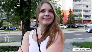 Russian hot chick Alessandra gets fucked by the fake agent in the bushes