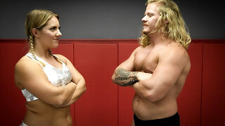 Muscular man with long hair is banging a blonde whore