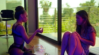 Two women showcase their lesbo skills... everywhere